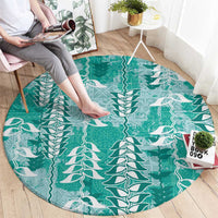 Teal Hawaii Tapa Pattern Round Carpet With Heliconia Vintage Style LT05 - Polynesian Pride
