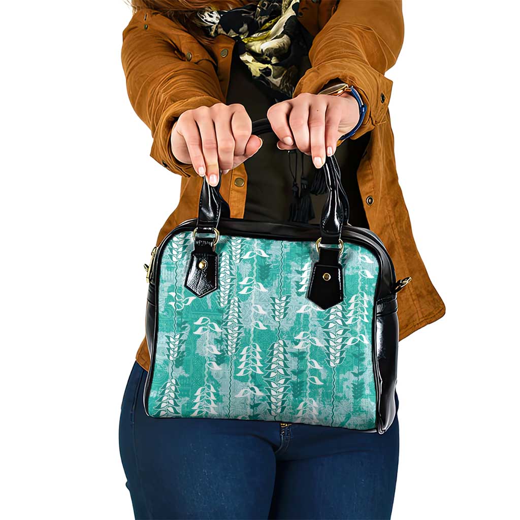 Teal Hawaii Tapa Pattern Shoulder Handbag With Heliconia Vintage Style LT05 One Size Teal - Polynesian Pride