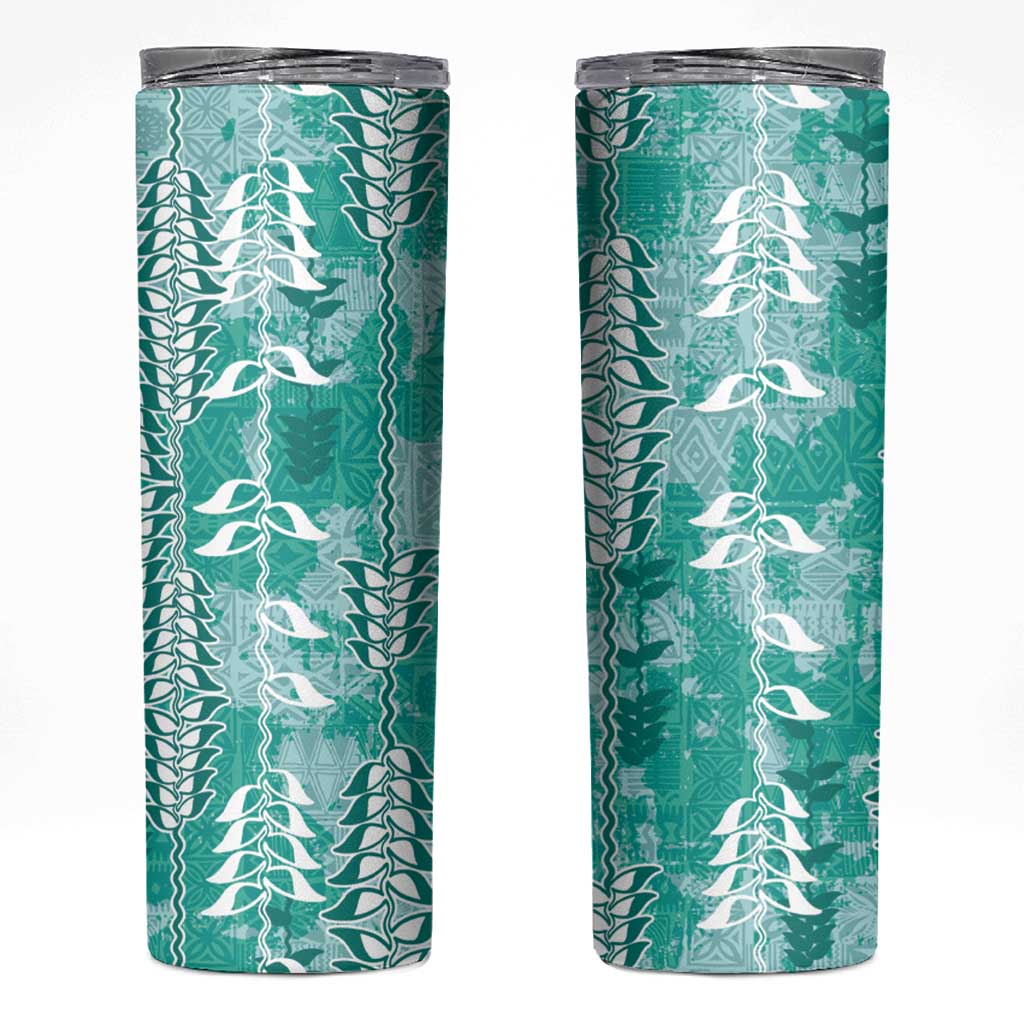 Teal Hawaii Tapa Pattern Skinny Tumbler With Heliconia Vintage Style LT05 Teal - Polynesian Pride