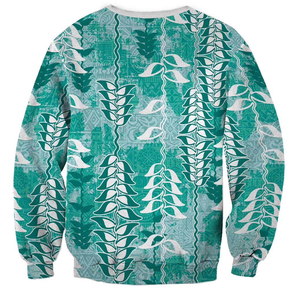 Teal Hawaii Tapa Pattern Sweatshirt With Heliconia Vintage Style LT05 - Polynesian Pride