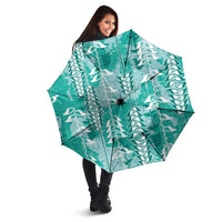 Teal Hawaii Tapa Pattern Umbrella With Heliconia Vintage Style LT05 - Polynesian Pride