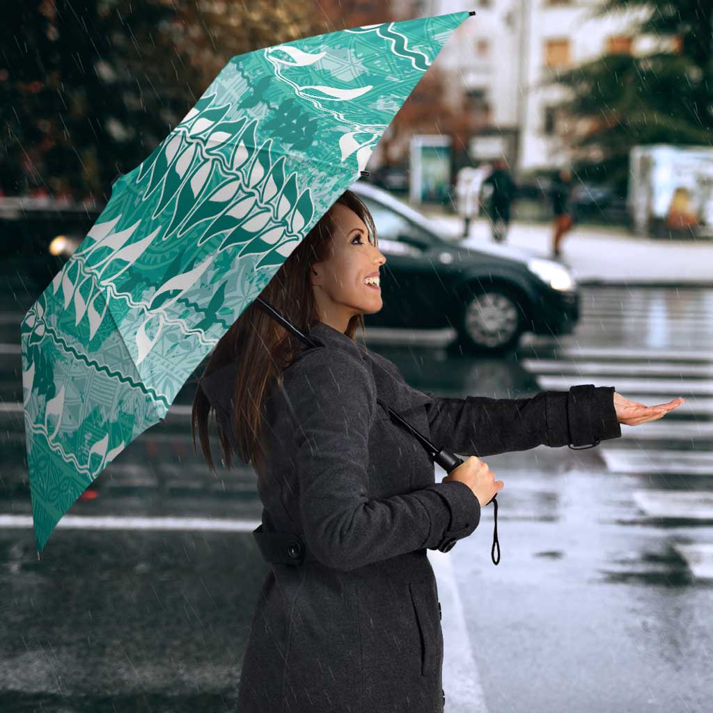 Teal Hawaii Tapa Pattern Umbrella With Heliconia Vintage Style LT05 - Polynesian Pride