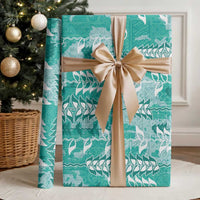 Teal Hawaii Tapa Pattern Wrapping Paper With Heliconia Vintage Style LT05 - Polynesian Pride