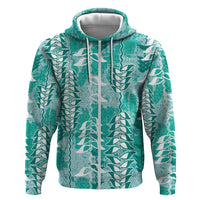 Teal Hawaii Tapa Pattern Zip Hoodie With Heliconia Vintage Style LT05 Zip Hoodie Teal - Polynesian Pride