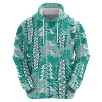 Teal Hawaii Tapa Pattern Zip Hoodie With Heliconia Vintage Style LT05 - Polynesian Pride