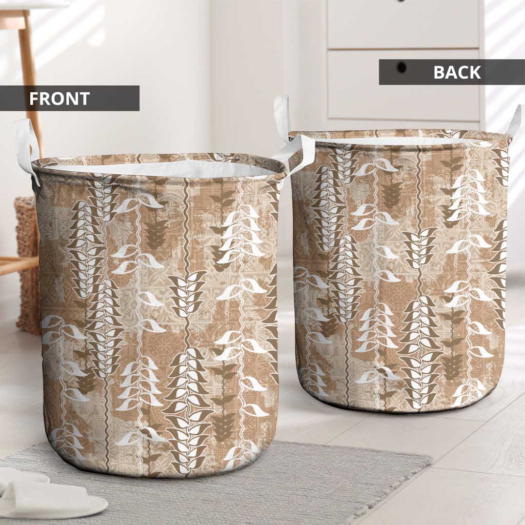 Beige Hawaii Tapa Pattern Laundry Basket With Heliconia Vintage Style LT05 - Polynesian Pride