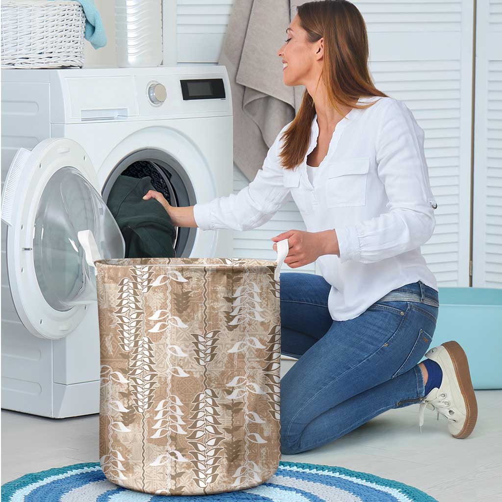 Beige Hawaii Tapa Pattern Laundry Basket With Heliconia Vintage Style LT05 - Polynesian Pride