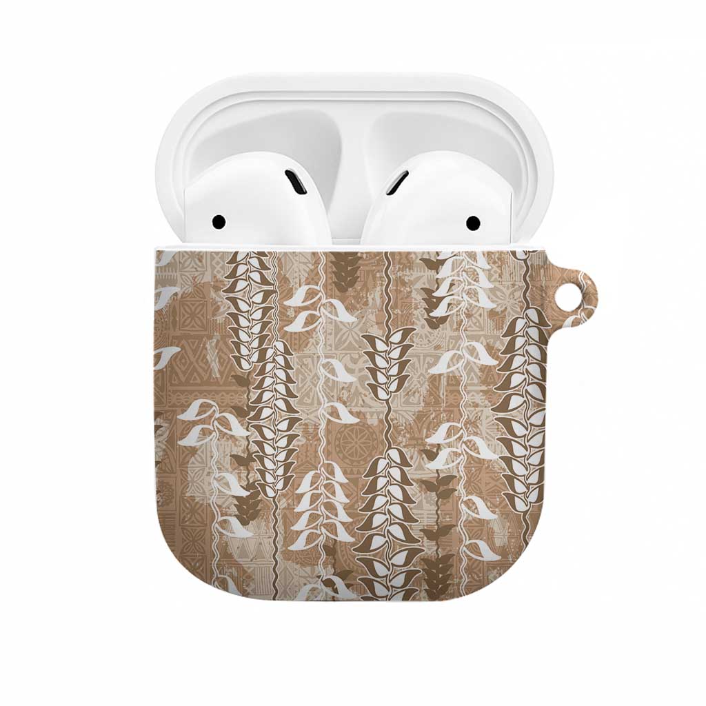 Beige Hawaii Tapa Pattern AirPods Case With Heliconia Vintage Style LT05 Beige - Polynesian Pride