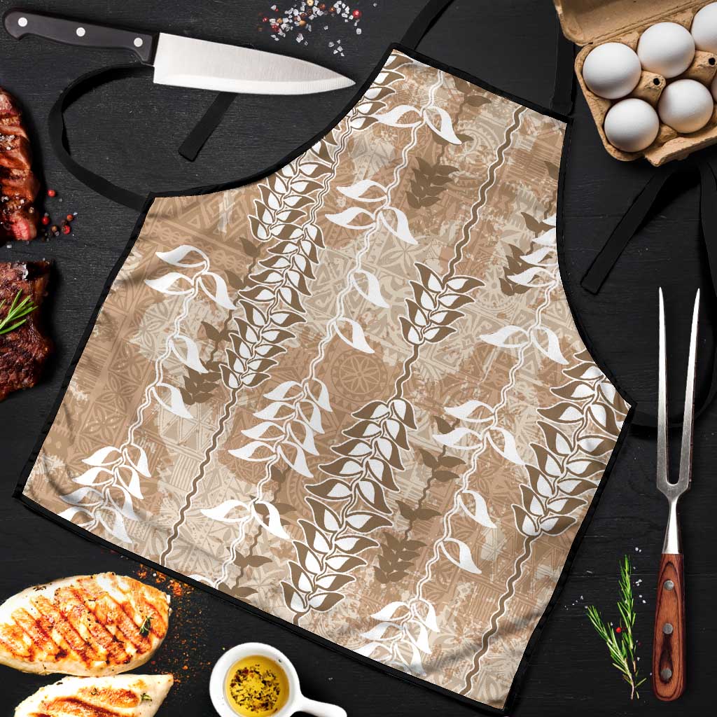 Beige Hawaii Tapa Pattern Apron With Heliconia Vintage Style LT05 Beige - Polynesian Pride