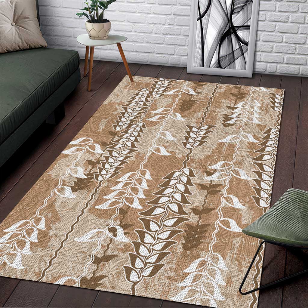 Beige Hawaii Tapa Pattern Area Rug With Heliconia Vintage Style