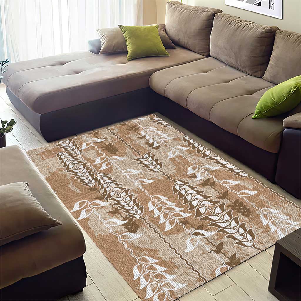 Beige Hawaii Tapa Pattern Area Rug With Heliconia Vintage Style LT05 - Polynesian Pride