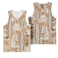 Beige Hawaii Tapa Pattern Basketball Jersey With Heliconia Vintage Style LT05 - Polynesian Pride