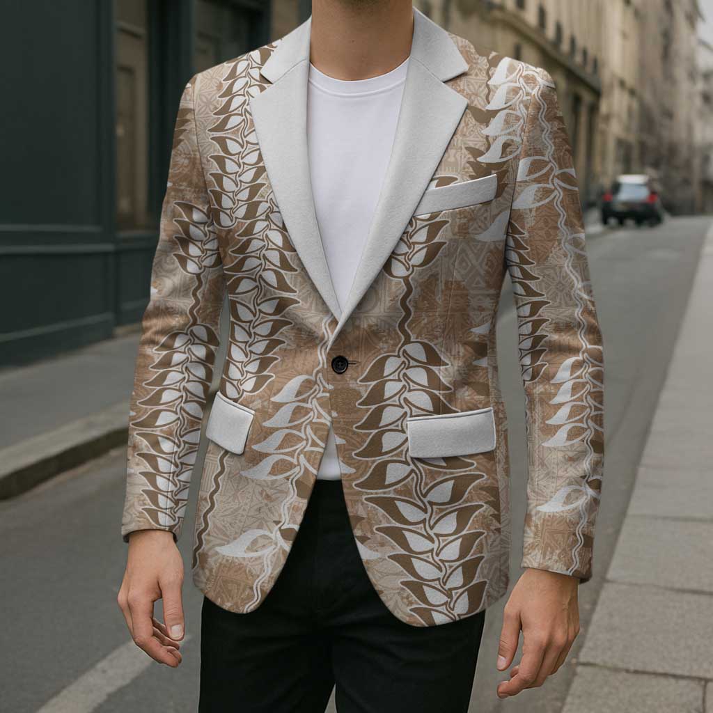 Beige Hawaii Tapa Pattern Blazer With Heliconia Vintage Style LT05 - Polynesian Pride