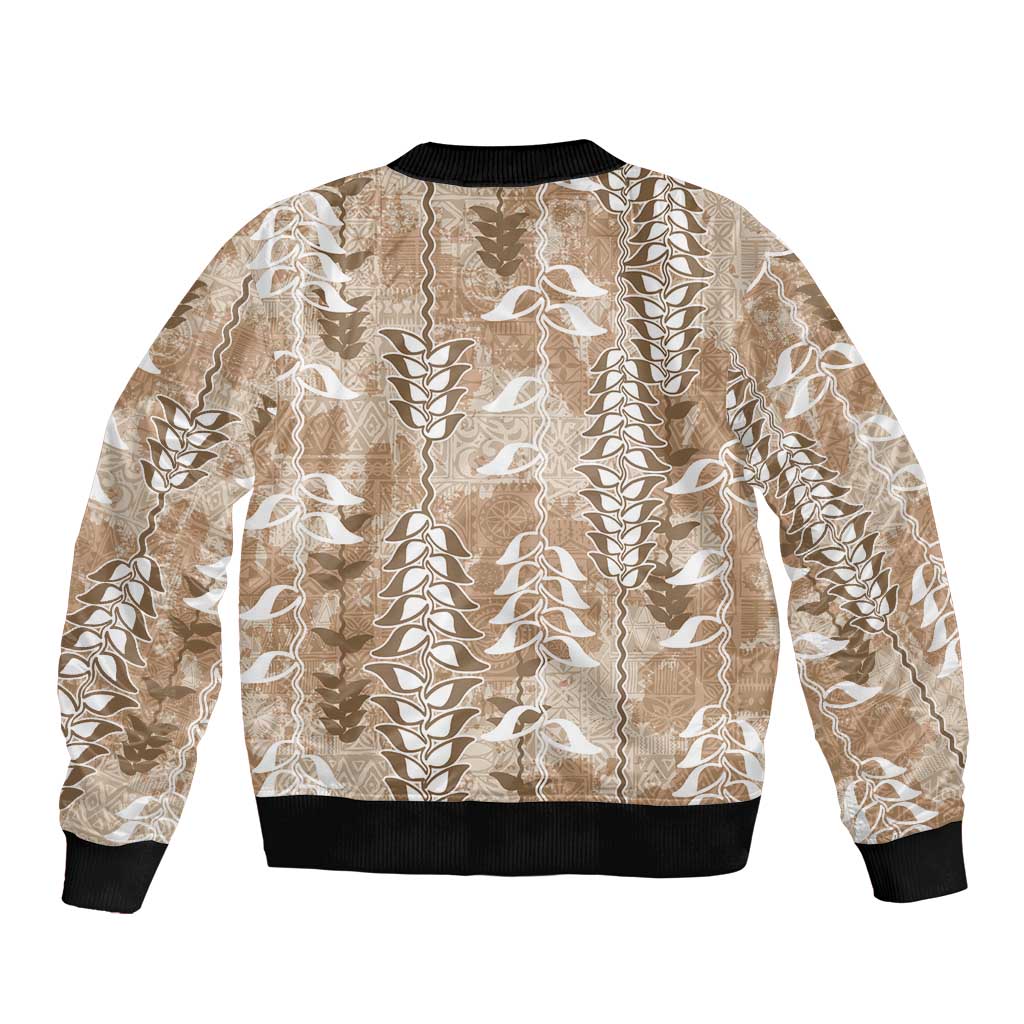 Beige Hawaii Tapa Pattern Bomber Jacket With Heliconia Vintage Style LT05 - Polynesian Pride