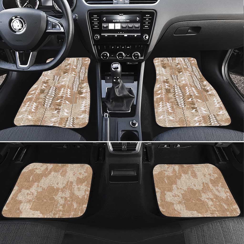 Beige Hawaii Tapa Pattern Car Mats With Heliconia Vintage Style LT05 Set 4pcs Beige - Polynesian Pride
