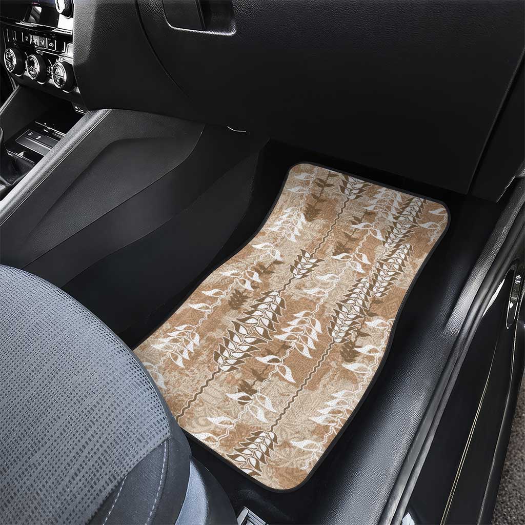 Beige Hawaii Tapa Pattern Car Mats With Heliconia Vintage Style LT05 - Polynesian Pride