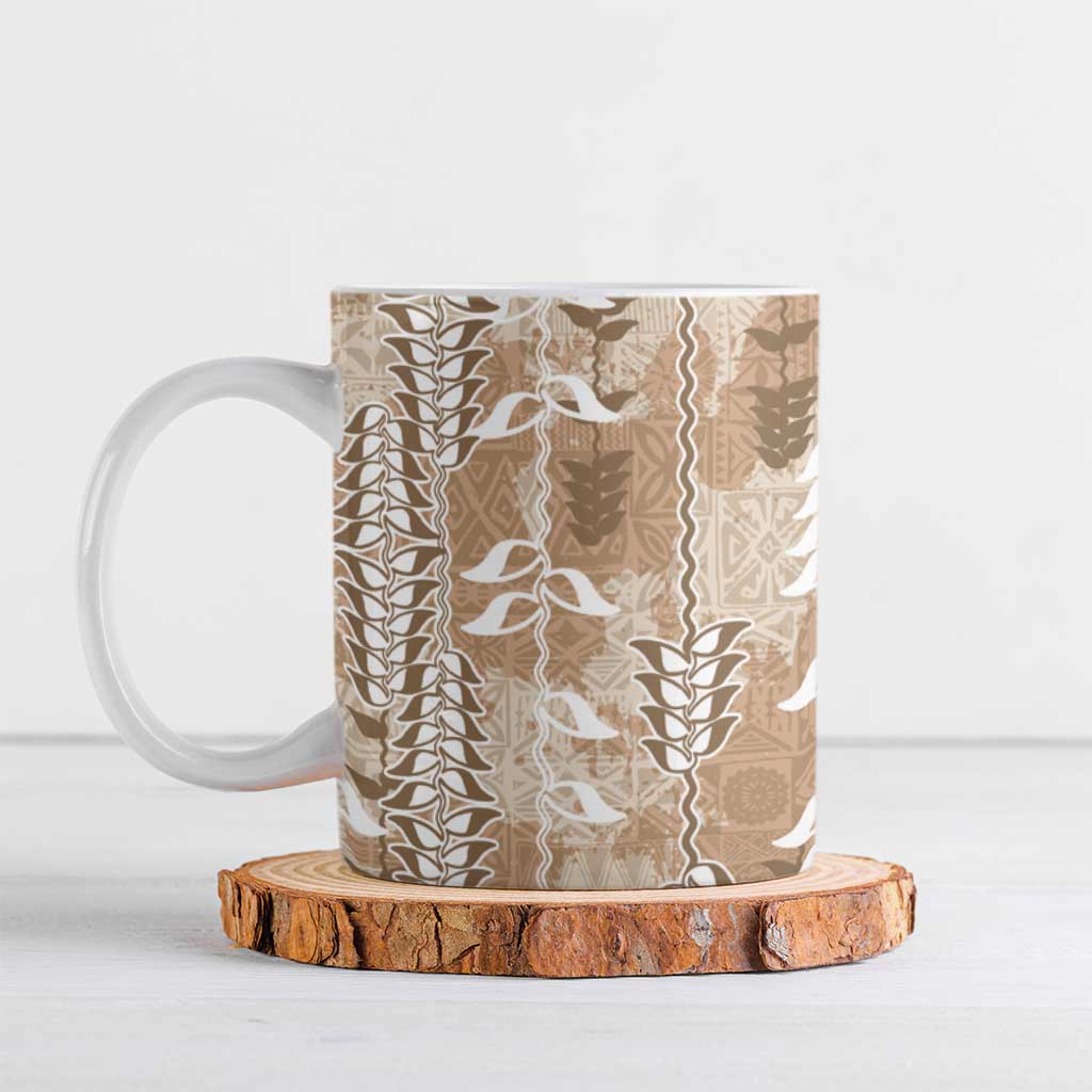 Beige Hawaii Tapa Pattern Ceramic Mug With Heliconia Vintage Style LT05 Beige - Polynesian Pride