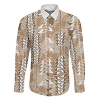 Beige Hawaii Tapa Pattern Family Matching Long Sleeve Bodycon Dress and Hawaiian Shirt With Heliconia Vintage Style LT05 Dad's Shirt - Long Sleeve Beige - Polynesian Pride
