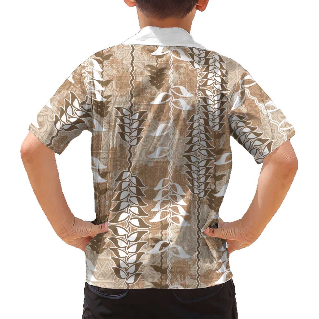 Beige Hawaii Tapa Pattern Family Matching Mermaid Dress and Hawaiian Shirt With Heliconia Vintage Style LT05 - Polynesian Pride
