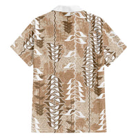 Beige Hawaii Tapa Pattern Family Matching Off Shoulder Maxi Dress and Hawaiian Shirt With Heliconia Vintage Style LT05 - Polynesian Pride