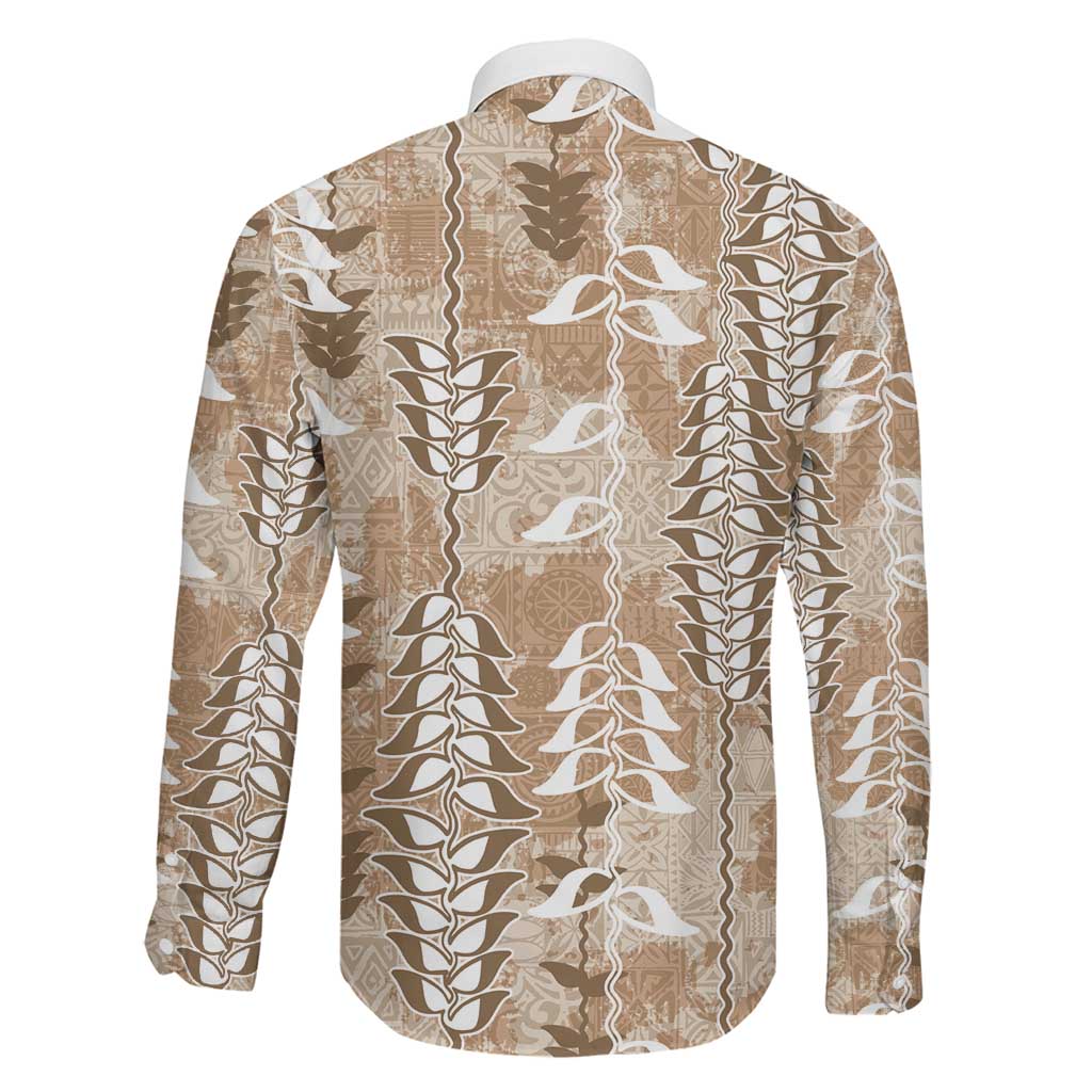 Beige Hawaii Tapa Pattern Family Matching Off Shoulder Short Dress and Hawaiian Shirt With Heliconia Vintage Style LT05 - Polynesian Pride