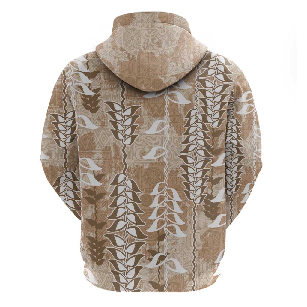 Beige Hawaii Tapa Pattern Hoodie With Heliconia Vintage Style LT05 - Polynesian Pride