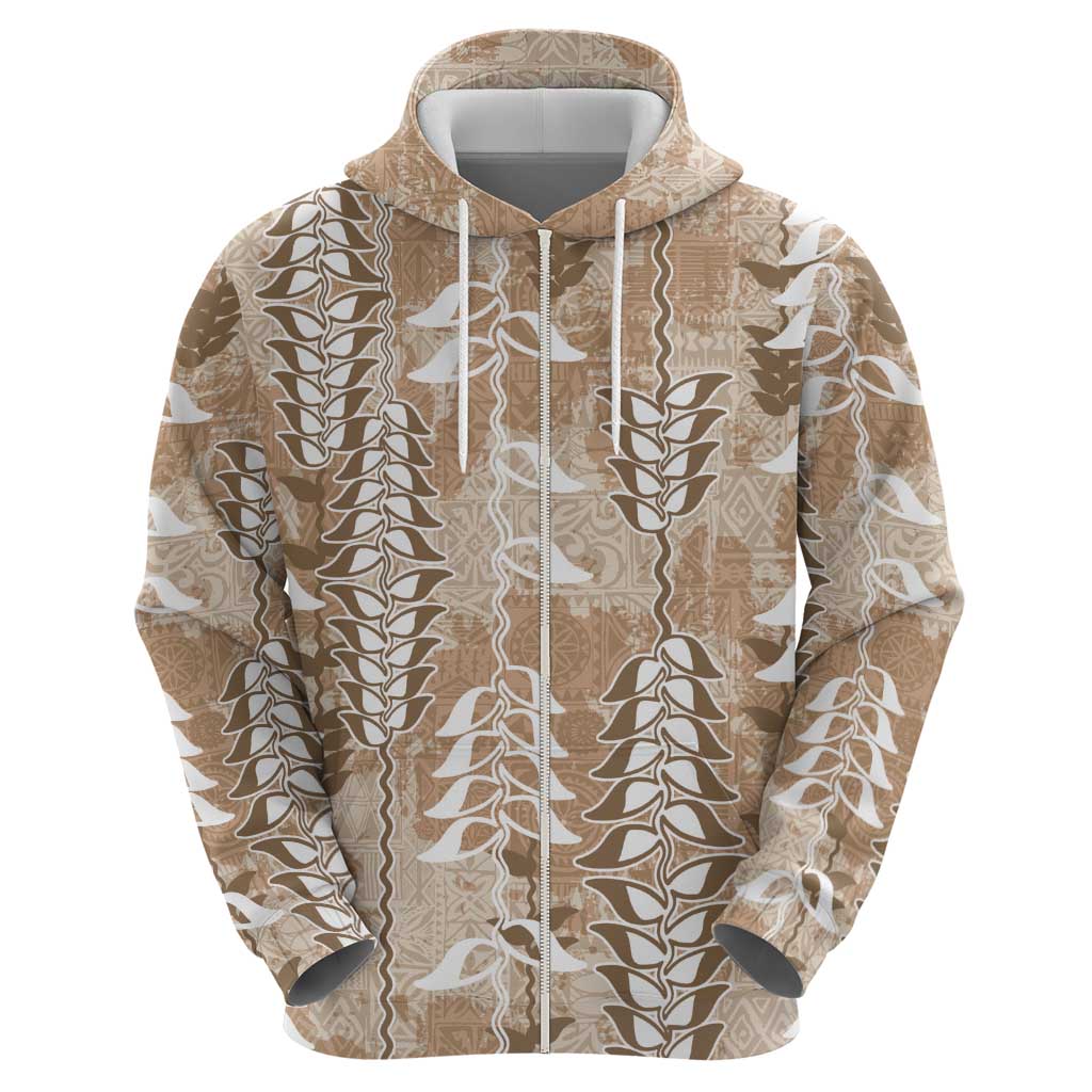 Beige Hawaii Tapa Pattern Hoodie With Heliconia Vintage Style LT05 - Polynesian Pride