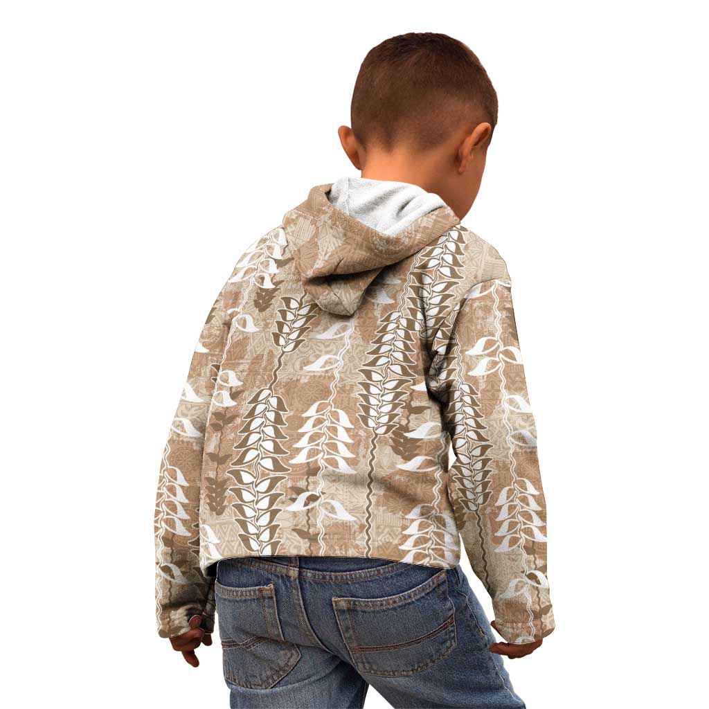 Beige Hawaii Tapa Pattern Kid Hoodie With Heliconia Vintage Style LT05 - Polynesian Pride