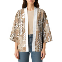 Beige Hawaii Tapa Pattern Kimono With Heliconia Vintage Style LT05 - Polynesian Pride