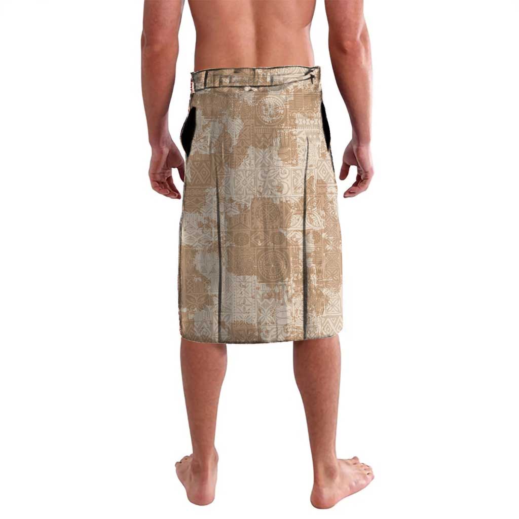 Beige Hawaii Tapa Pattern Lavalava With Heliconia Vintage Style LT05 - Polynesian Pride