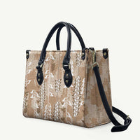 Beige Hawaii Tapa Pattern Leather Bag With Heliconia Vintage Style LT05 Beige - Polynesian Pride