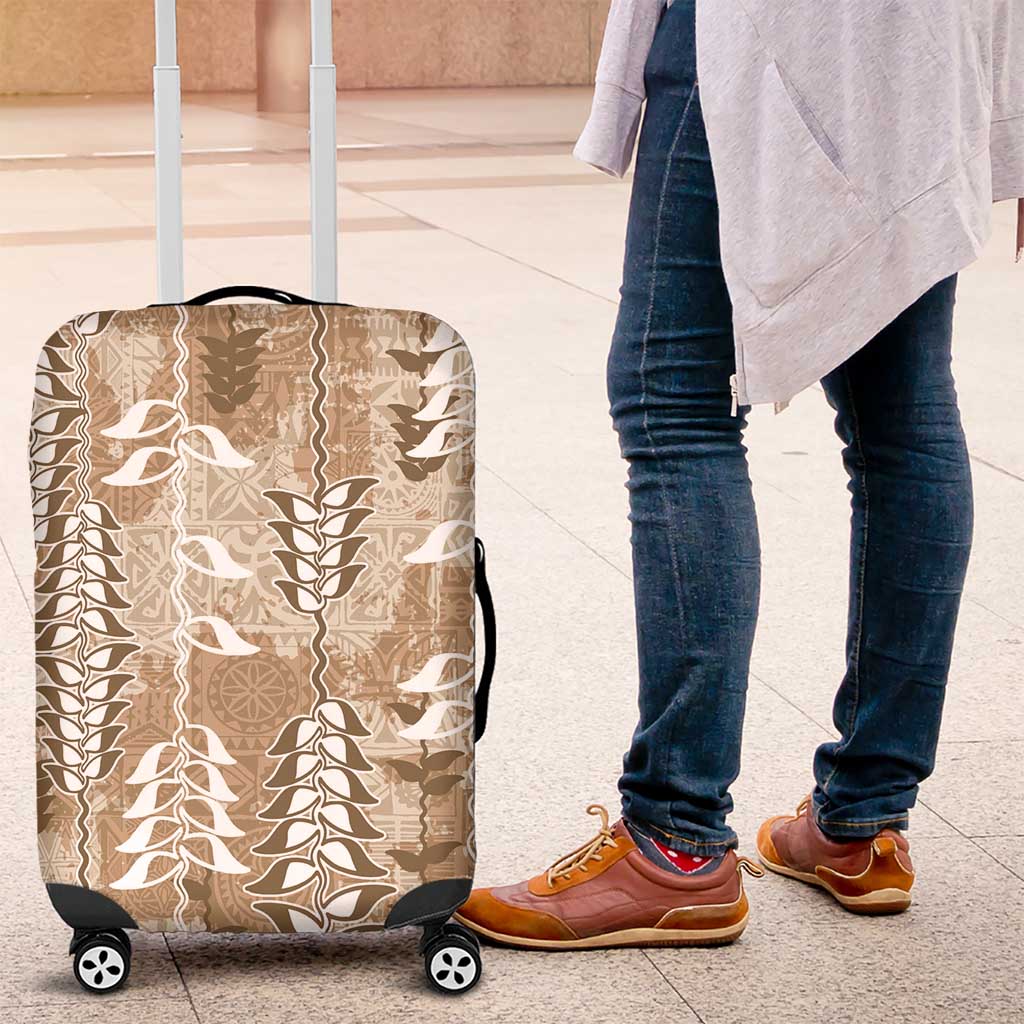 Beige Hawaii Tapa Pattern Luggage Cover With Heliconia Vintage Style