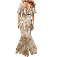 Beige Hawaii Tapa Pattern Mermaid Dress With Heliconia Vintage Style LT05 - Polynesian Pride