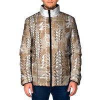 Beige Hawaii Tapa Pattern Padded Jacket With Heliconia Vintage Style LT05 Men Beige - Polynesian Pride
