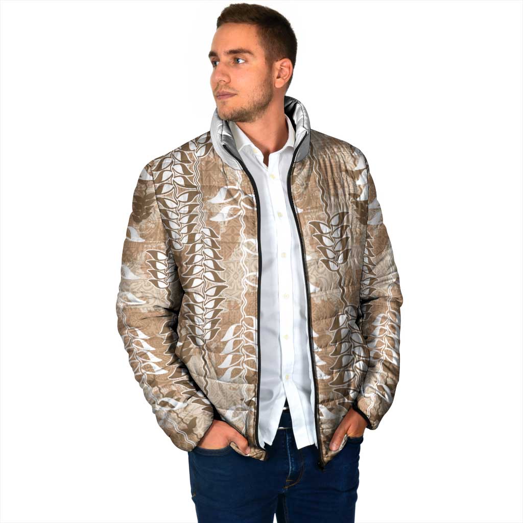 Beige Hawaii Tapa Pattern Padded Jacket With Heliconia Vintage Style LT05 - Polynesian Pride