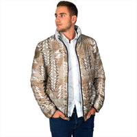 Beige Hawaii Tapa Pattern Padded Jacket With Heliconia Vintage Style LT05 - Polynesian Pride