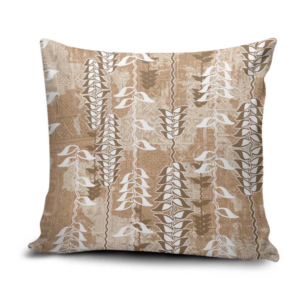 Beige Hawaii Tapa Pattern Pillow Cover With Heliconia Vintage Style LT05 Beige - Polynesian Pride