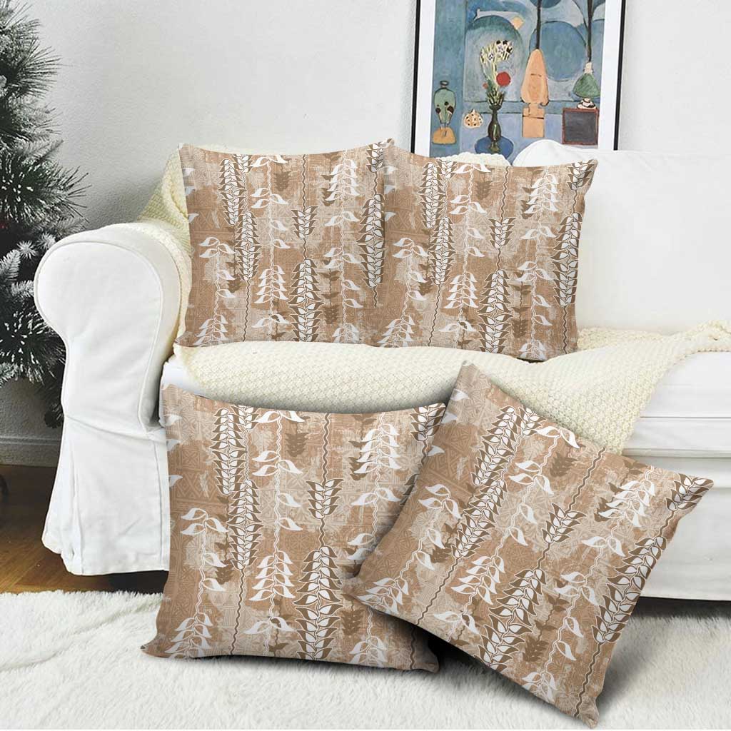 Beige Hawaii Tapa Pattern Pillow Cover With Heliconia Vintage Style LT05 - Polynesian Pride