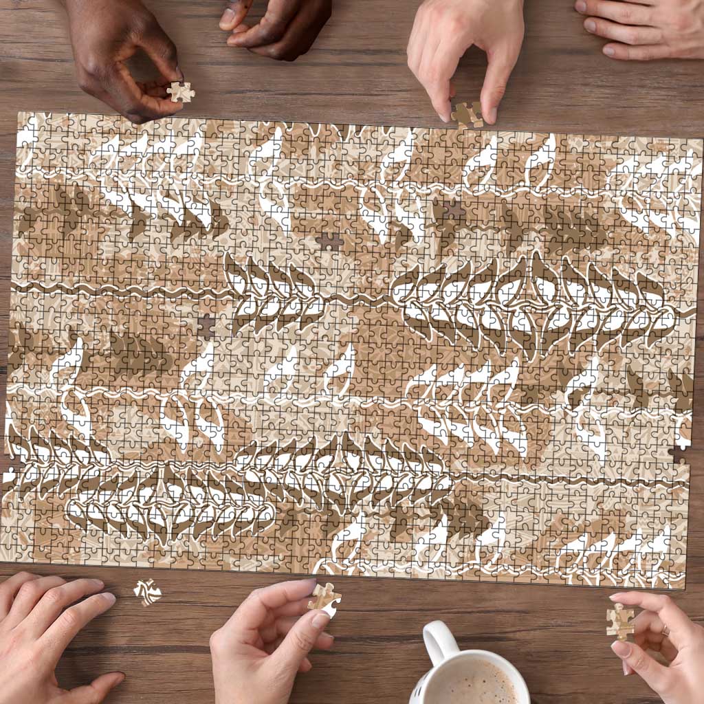 Beige Hawaii Tapa Pattern Puzzle With Heliconia Vintage Style LT05 - Polynesian Pride