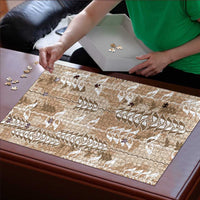 Beige Hawaii Tapa Pattern Puzzle With Heliconia Vintage Style LT05 - Polynesian Pride