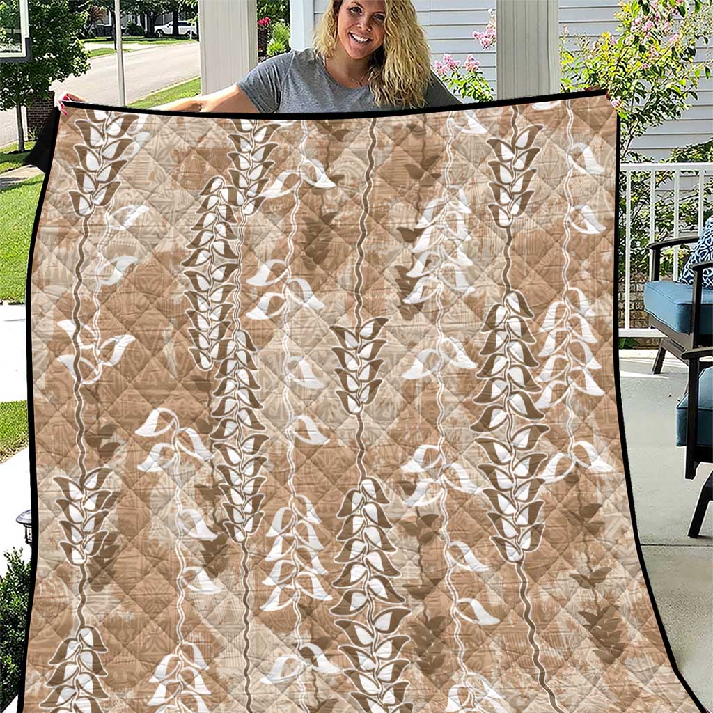 Beige Hawaii Tapa Pattern Quilt With Heliconia Vintage Style LT05 Beige - Polynesian Pride