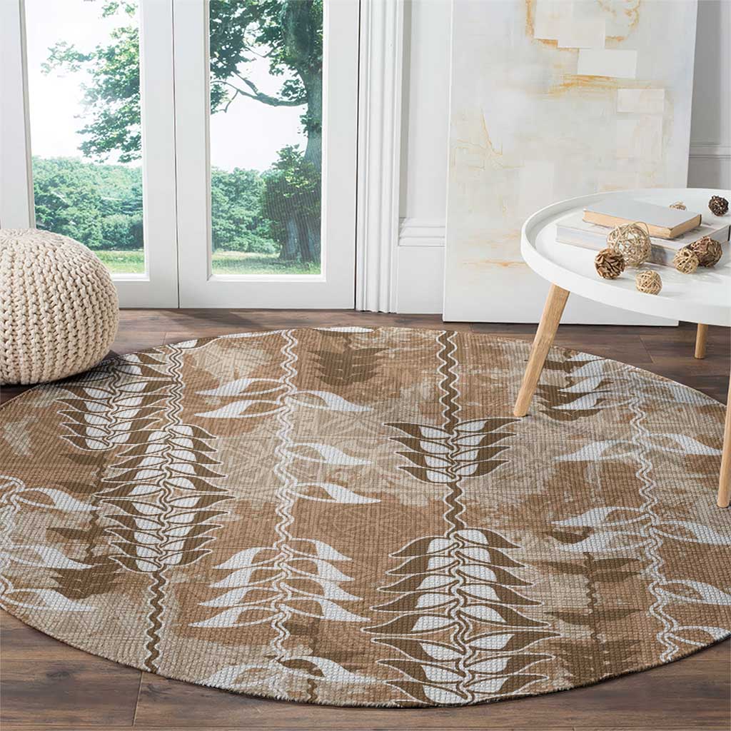 Beige Hawaii Tapa Pattern Round Carpet With Heliconia Vintage Style LT05 - Polynesian Pride