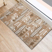 Beige Hawaii Tapa Pattern Rubber Doormat With Heliconia Vintage Style LT05 - Polynesian Pride