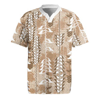 Beige Hawaii Tapa Pattern Rugby Jersey With Heliconia Vintage Style LT05 Beige - Polynesian Pride