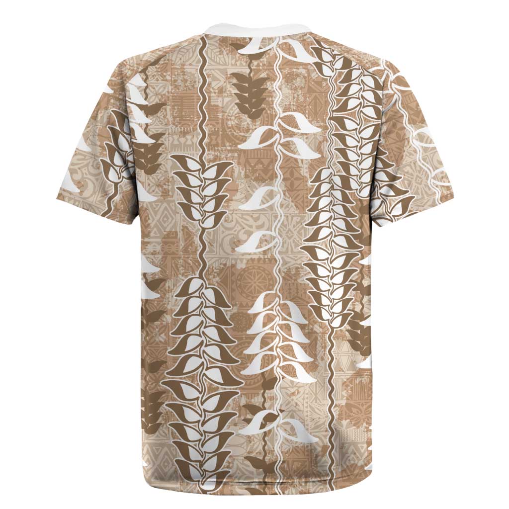 Beige Hawaii Tapa Pattern Rugby Jersey With Heliconia Vintage Style LT05 - Polynesian Pride