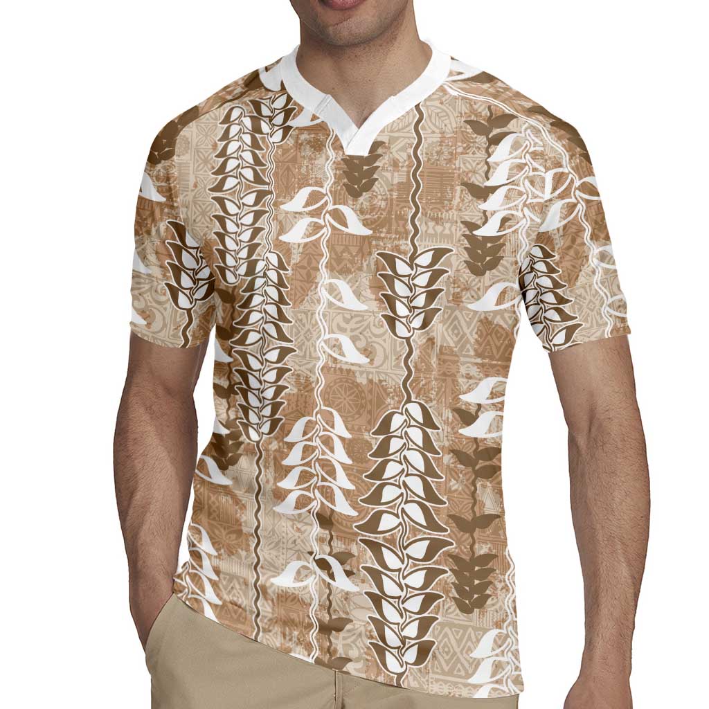 Beige Hawaii Tapa Pattern Rugby Jersey With Heliconia Vintage Style LT05 - Polynesian Pride