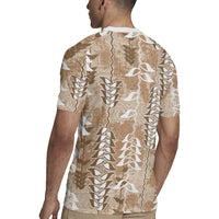 Beige Hawaii Tapa Pattern Rugby Jersey With Heliconia Vintage Style LT05 - Polynesian Pride