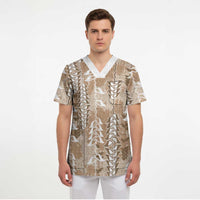 Beige Hawaii Tapa Pattern Scrub Top With Heliconia Vintage Style LT05 - Polynesian Pride