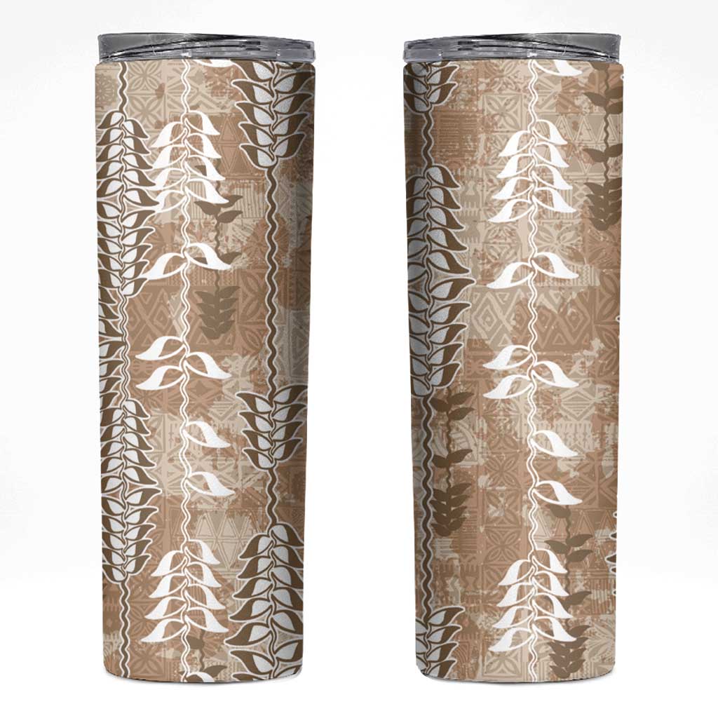 Beige Hawaii Tapa Pattern Skinny Tumbler With Heliconia Vintage Style LT05 Beige - Polynesian Pride