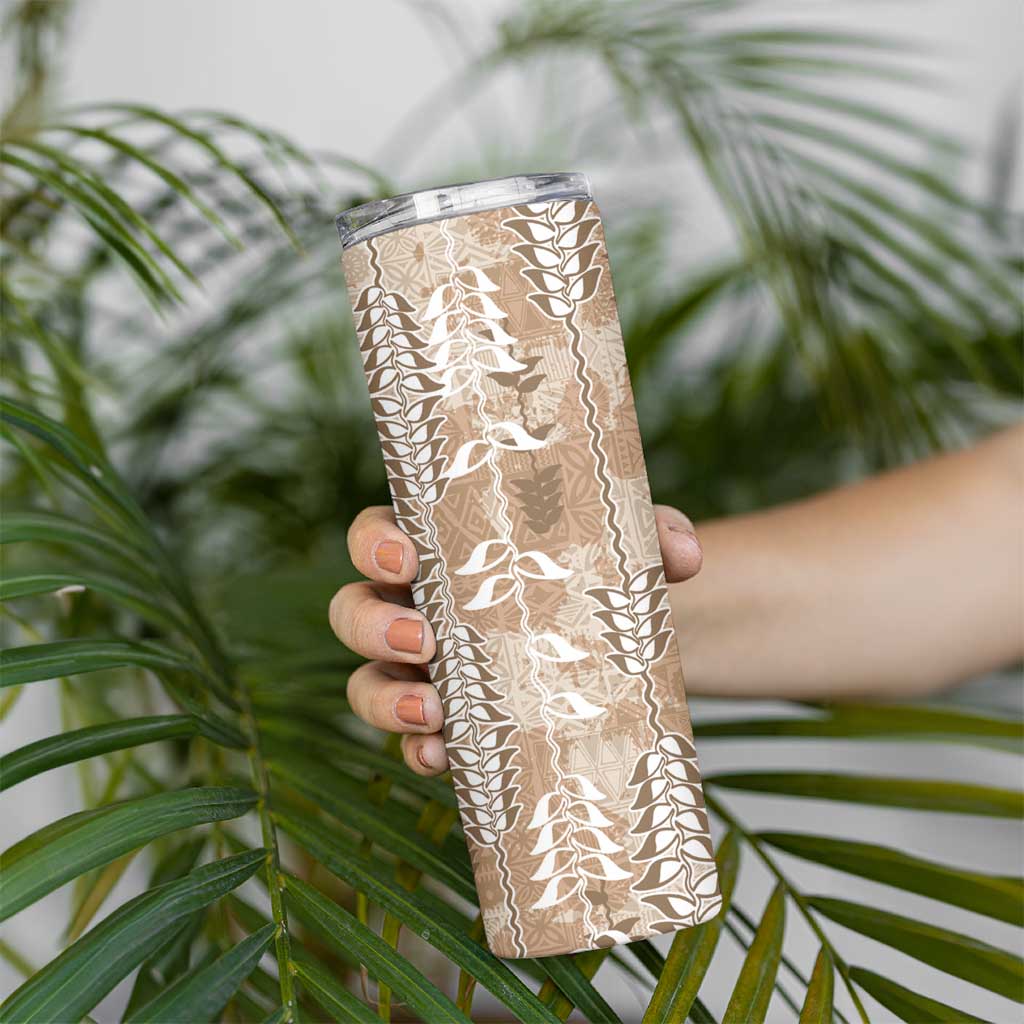 Beige Hawaii Tapa Pattern Skinny Tumbler With Heliconia Vintage Style LT05 - Polynesian Pride